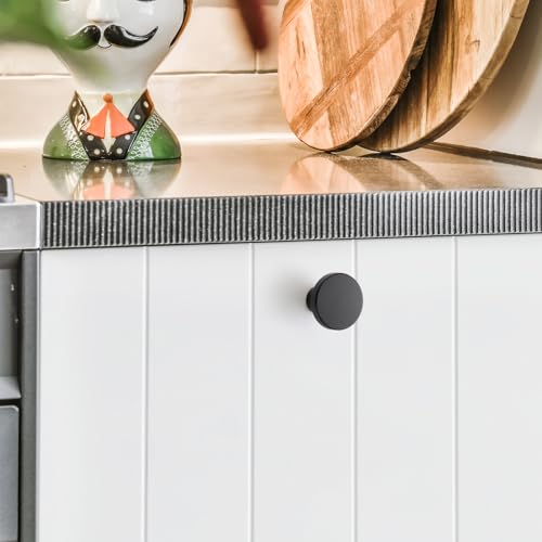 HOME EDIT 10 Pack Black Cabinet Knobs - 1-1/5 Inch Round Drawer Pulls