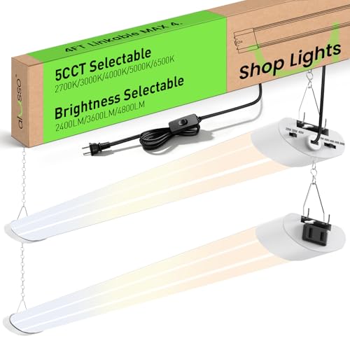 ALUSSO 4FT LED Shop Lights 4800LM 40W 2-Pack, 5 CCT Adjustable, Linkable Garage & Workshop Lighting