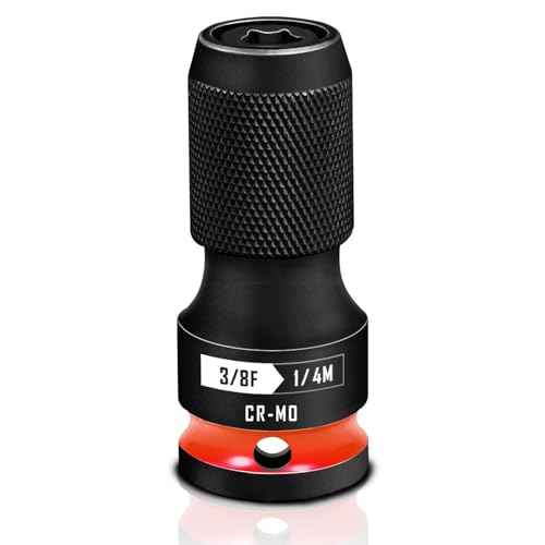 BLACKROBOT Quick Release Impact Bit Holders 3/8-Inch Square Drive to 1/4-Inch Hex Socket Adapter, CR-MO Steel, Red