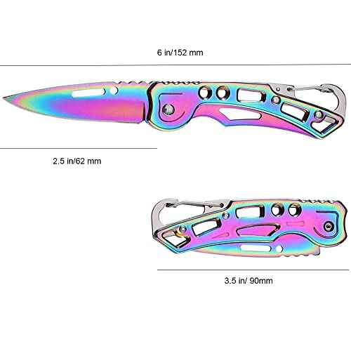 2 Pack Pocket Knife (Multicolored Titanium) with Key Ring Easy To Everyday Carry, Folding Knife Self-Defense