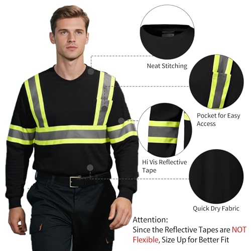 High Visibility Safety Shirts for Men, Hi Vis Class 3 Long Sleeve Reflective Construction Shirts