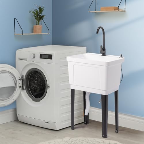 VINGLI 13-Gallon Utility Sink with Stainless Steel Faucet - White, 19.7"W x 18.9"D x 33"H