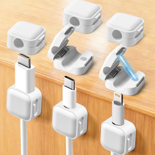 White Magnetic Cable Clips 8-Pack - Cord Organizer for Office & Desk