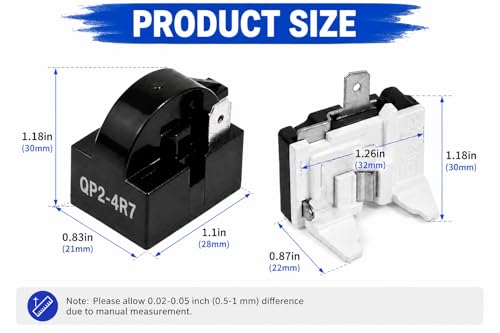 QP2-4R7 1Pin 4.7 Ohm Starter Relay + 1/2HP Overload Protector for Refrigerator