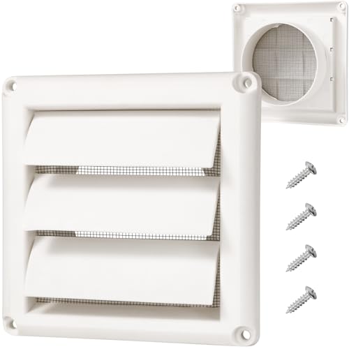 HOXHA 4-Inch White Dryer Vent Cover with Screen, Exterior Wall Hood