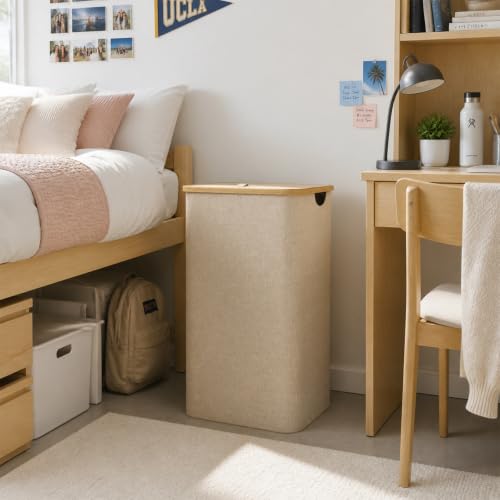 Lifewit 105L Large Laundry Basket with Lid & Removable Bag, Beige