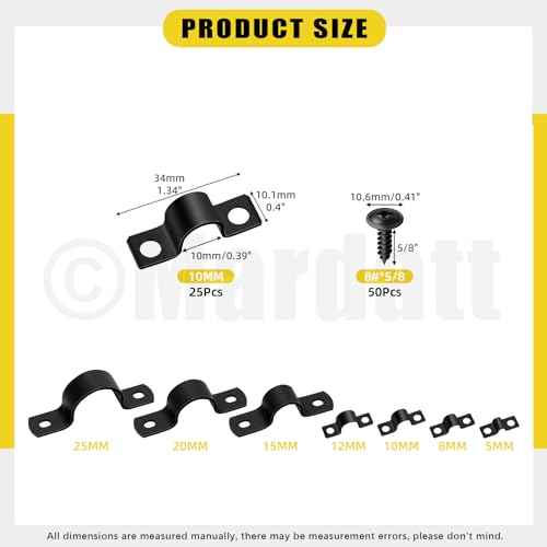 25 Set 3/8"(10mm) Two Hole Pipe Strap Clamp, Carbon Steel Rigid U Bracket Clamps U-Tube Strap Clamp Conduit Clamps with Self-Tapping Screws for Pipe Fixing, Black