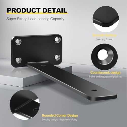 Black 12 Pack 10 Inch Hidden L Shelf Brackets - Rustic Industrial Steel Support