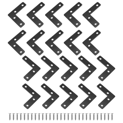 Uenhoy 20 Pcs L Shape Black Flat Brackets 50x50mm/2x2 Inches with Screws