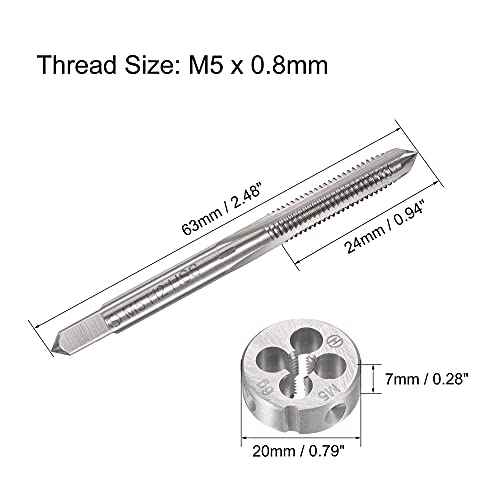 uxcell M5 x 0.8mm Metric Tap and Die Set, Machine Thread Screw Tap with Round Threading Die, Tap & Die Kit for Nut Screw Bolt Thread Repair