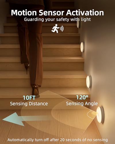 EZVALO 6-Pack White RGB Under Cabinet Puck Lights with Remote & Motion Sensor