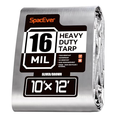 SpacEver Silver/Brown 10x12 FT Waterproof Heavy Duty Tarp UV Resistant Multipurpose Cover