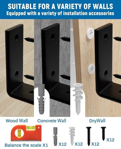 LEOPO Black 12-Inch Floating Shelf Brackets 6-Pack - Heavy Duty Support, 11.25" Length