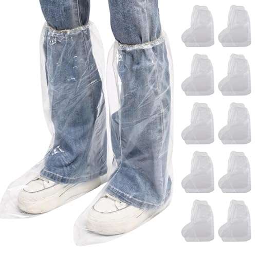 10 Pairs Disposable Shoe Covers, Waterproof Anti-Slip and Dirt-Resistant Shoes Cover for Rain Plastic Boot for Outdoor Activities, Home Cleaning, Gardening Work (Transparent)