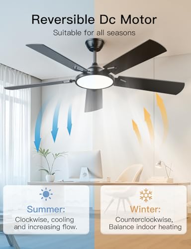 OJX 52 Inch Black Ceiling Fan with Lights, Remote & APP Control