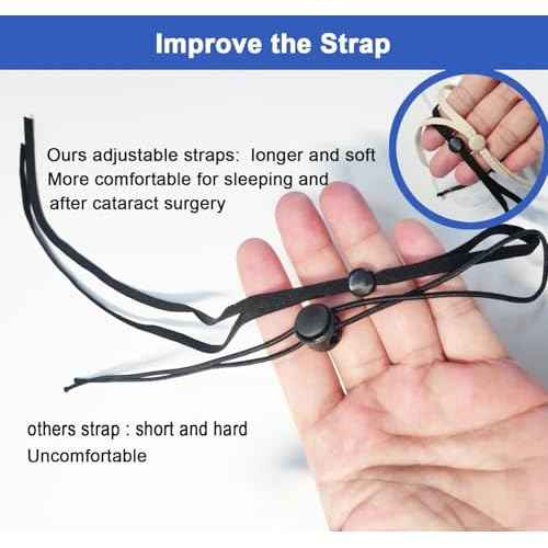 AMZVIO 2pcs Clear Eye Shield After Cataract Surgery,Breathable Hard Eye Patch Shield for Sleeping With Extended Elastic Strap,Longer & Wider,Plastic Eye Cover Protective Guard for Adults Kids(Black)