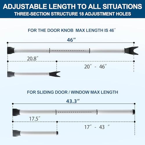 Rerishom 2 Pack Heavy Duty White Door Security Bar, Adjustable Patio Lock