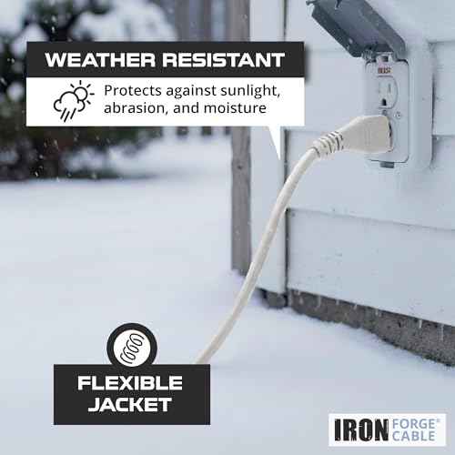 Iron Forge Cable Weatherproof 100 Ft Outdoor Extension Cord - 16/3 SJTW Heavy Duty Light Brown Extension Cord 3 Prong - 10 Amp Exterior Power Cable