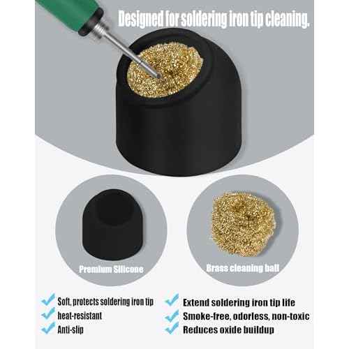 Kaisi Soldering Iron Tip Cleaner,Non-slip Silicone Holder Solder Brass Tip Cleaner Kit for Cleaning Soldering Stations,Soldering Irons Tips,With 3 solder sponge Brass Cleanr Balls (Black)