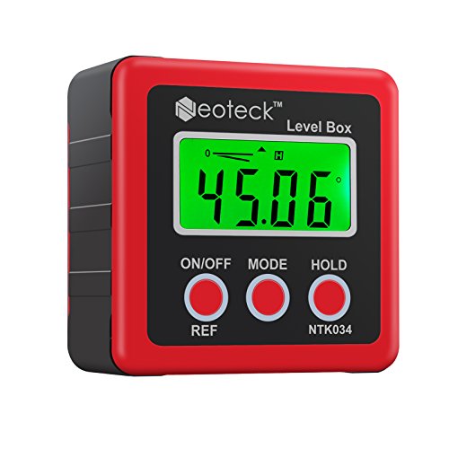 Neoteck Red Digital Angle Finder with Magnetic Base, LCD Backlight