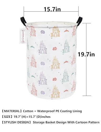 QUEENLALA Round Foldable Waterproof Laundry Basket - Rose Castle Pattern, 15.7x19.7 in