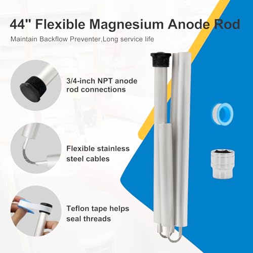 44-Inch Flexible Magnesium Anode Rod for Water Heaters - Universal Compatibility, Includes Tool & Tape
