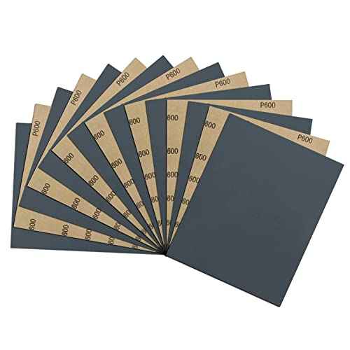 9 x 11 Inch 15pcs Wet Dry Sandpaper, 600 Grit Waterproof Abrasive Sand Paper, Silicon Carbide Sandpaper Sheets for Metal Wood, Auto Polishing