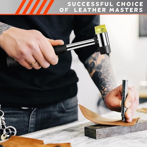 Small Double Faced Hammer for DIY and Crafters - 25mm Non Marring Rubber Mallet Hammer, Stainless Steel Ergonomic Handle, Durable and Long-Lasting, Good for Flooring, Tiling and Woodworking