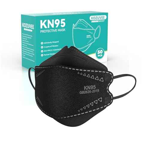 KN95 Face Masks Black for Adults, Individually Wrapped, Breathable Disposable KN95 Mask with Elastic Ear Loop