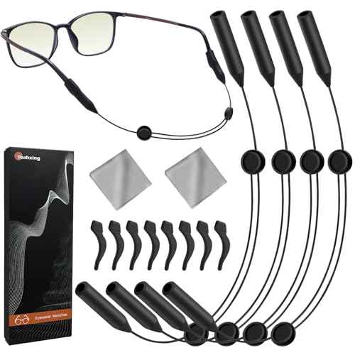 Yeahxing Adjustable Glasses Strap - 4 Pack 16Inch Eye Glasses String Straps with Retainer Ear Cushion, Eyewear Retainer, No Tail Anti Slip Sunglasses String Eyeglass Strap for Men Women