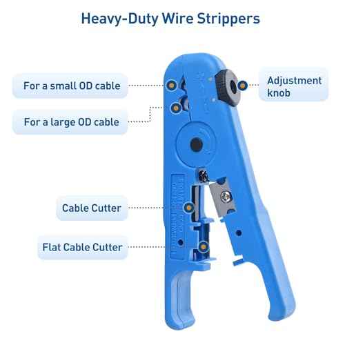 Cable Matters 2-Pack Wire Strippers/Cable Stripper in Blue, 8-16 AWG, Max 0.3 Inches/7.6mm OD Support, Adjustable Blade, Precision Cable Stripper Tool for Large Wires, Includes Cutter for Clean Cuts