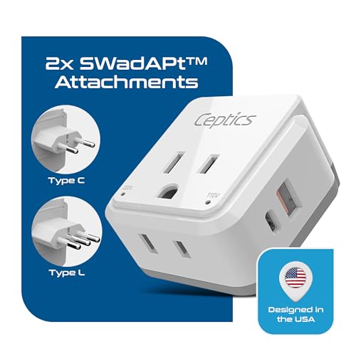 Ceptics Paper White Italy Travel Plug Adapter Set USB-C 20W PD-QC 18W for Europe & Chile