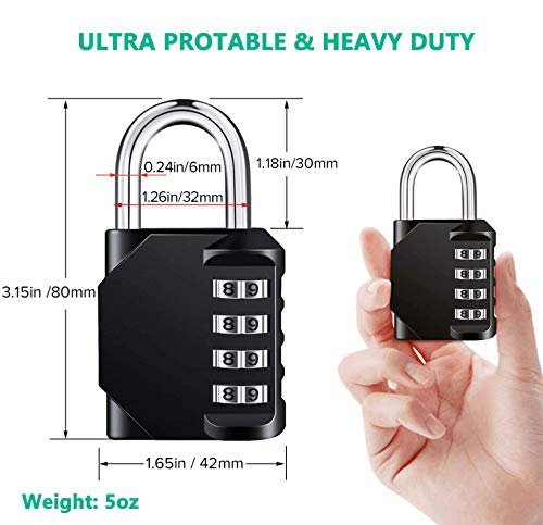AIHYTU Black 4-Digit Resettable Combination Padlock Waterproof Heavy Duty for Gym Locker, Fence Gate, Toolbox – 2 Pack