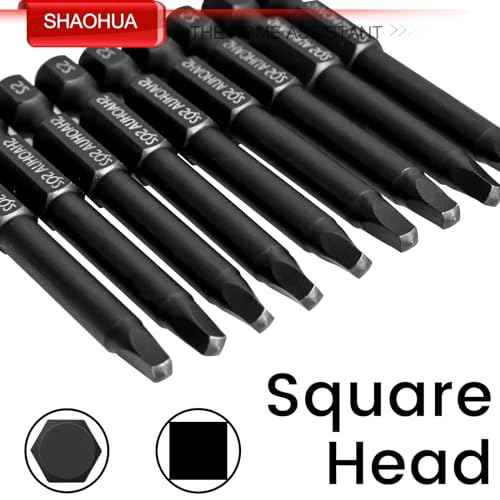 10PCS Square Drill Bit, 2.36" Magnetic Head Robertson Screwdriver, 1/4 Inch Hex Shank Square Bit Set Sizes #0,1,2,3 and #4, PREMIUM S2 Alloy Steel Robertson Driver Bits, Pocket Hole Screw Drill Bit