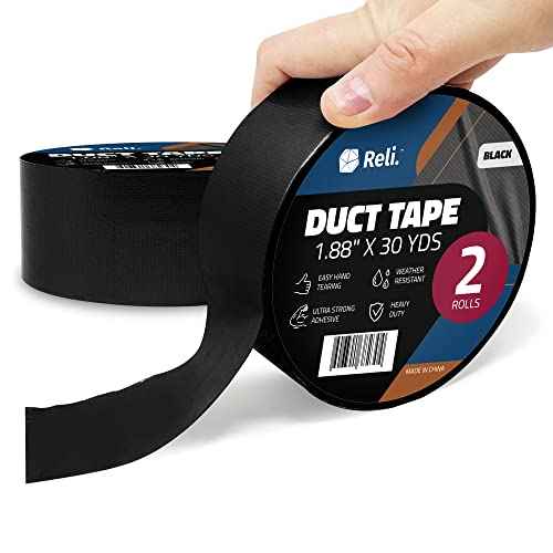 Reli. Duct Tape, Black | 1.88" x 60 Yards Total (2 Rolls, 30 Yds Each) | Heavy Duty Duct Tape - Waterproof, Tear by Hand | Repairs, Construction, Bundles, Piping,Box Sealing (Black)