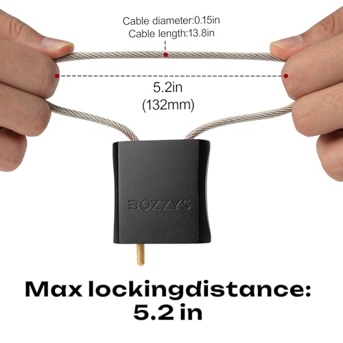 BOZZYS Black Adjustable Steel Cable Lock with 3 Keys - 1.15ft Weatherproof Bike & Gate Lock
