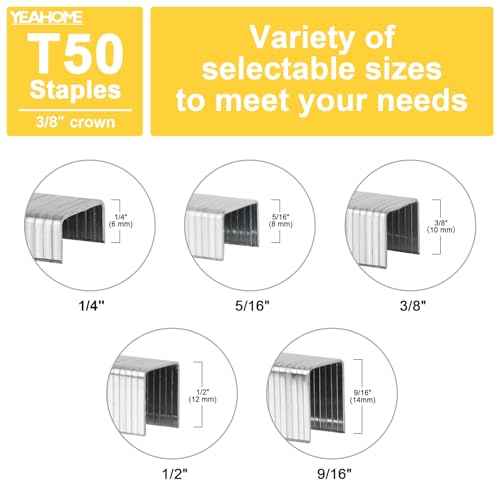 YEAHOME Heavy Duty Staples, 2000 Counts 1/4 inch T50 Staples, 20 Gauge Galvanized 3/8 Inch Crown Upholstery Staple for Pneumatic, Electric T50 Staple Gun