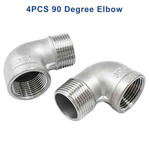 Murtenze 2Pcs 304 Stainless Steel 90 Degree Elbow with 2 Tape - 3/4inch NPT Threaded Pipe Fitting Female x Male, Cast Pipe Fittings