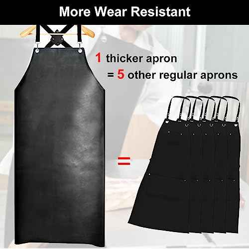 Waterproof Rubber Apron, 48" XL Anti-Tear Heavy Duty Vinyl Adjustable Thicker Cross Back for Restaurant Dishwashing, Butcher, Lab Work, Dog Grooming - Black