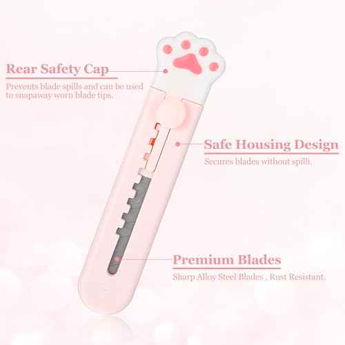 6 Pack Cute Box Cutter, Cat Paw Boxes Cutters Mini Box Cutter Utility Retractable Knives Cloud Pointed Pointed Cute Cardboard Razor Knife for Office, Home, Arts Crafts, Cartons, Cardboard, Paper