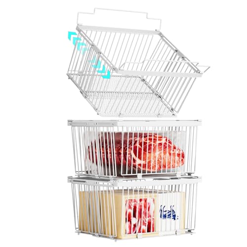 ANJUBAN Large Freezer Organizer Bins 3-Pack, Fits 5–9 Cu Ft Freezers, Leak-Proof Bottom