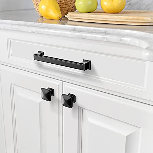 Amerdeco 10 Pack 5 Inch Matte Black Cabinet Pulls - 128mm Hole Centers, Kitchen & Drawer Handles
