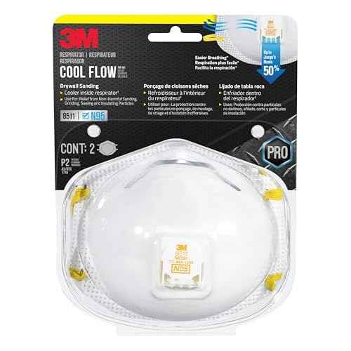 3M N95 Respirator 8511, 2 Pack, Features 3M COOL FLOW Exhalation Valve, NIOSH-APPROVED N95, Advanced Filter Media For Easy Breathing, Lightweight, Comfortable Design For Longer Wear (8511DA1-2A-PS)