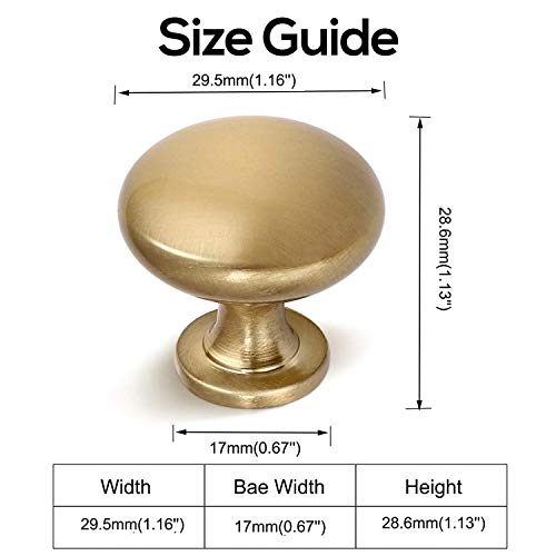 NIZADO 12 Pack Warm Gold Aged Brass Cabinet Knobs - Champagne Bronze Drawer Pulls, 1-1/5" Diameter