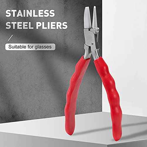 Stainless Steel Adjusting Eyeglasses Leg Tightness Half Round Plier Eyeglass Arms Frame Plier Glasses Repair Parts Tool (Red)