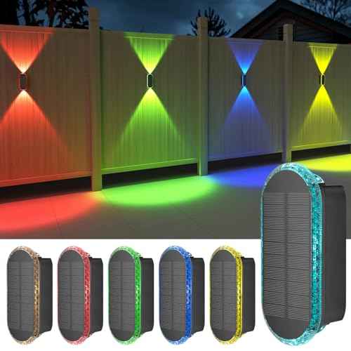Ellasay Solar Fence Lights, 6-Pack Fence Lights Solar Powered 8 WRGB Color Modes, Up & Down Waterproof Solar Wall Lights for Outdoor,Yard,Pool,Porch,Patio,Railing