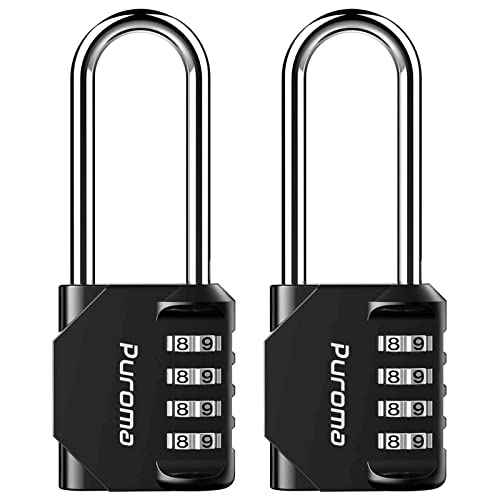 Puroma 2 Pack 2.6 Inch Long Shackle Combination Lock 4 Digit Outdoor Waterproof Padlock for Hasp Locker Lock, Sports Locker, Fence, Gate, Toolbox, Case, Hasp Storage, Cabinets (Black)