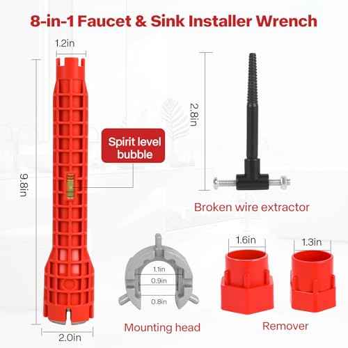 8 in-1 Multifunctional Sink & Faucet Installer Wrench - Plumbing Tool for Bathroom/Kitchen Toilet Pipe Repair & Installation (Red)