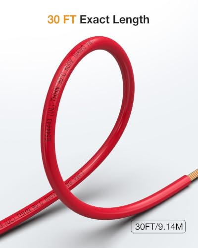 WotyWire Red 10 Gauge THHN Copper Wire 30FT - Stranded, Oxygen-Free, UL Certified