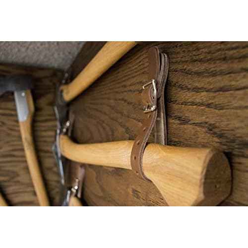 1844 Helko Werk Germany Leather Axe Hangers - Wall Hanging Leather Straps with Adjustable Buckle for Axes, Hatchets, Tools with Handles, for Wall Displays - Made in USA (Axe Hangers Black) #8878ABK